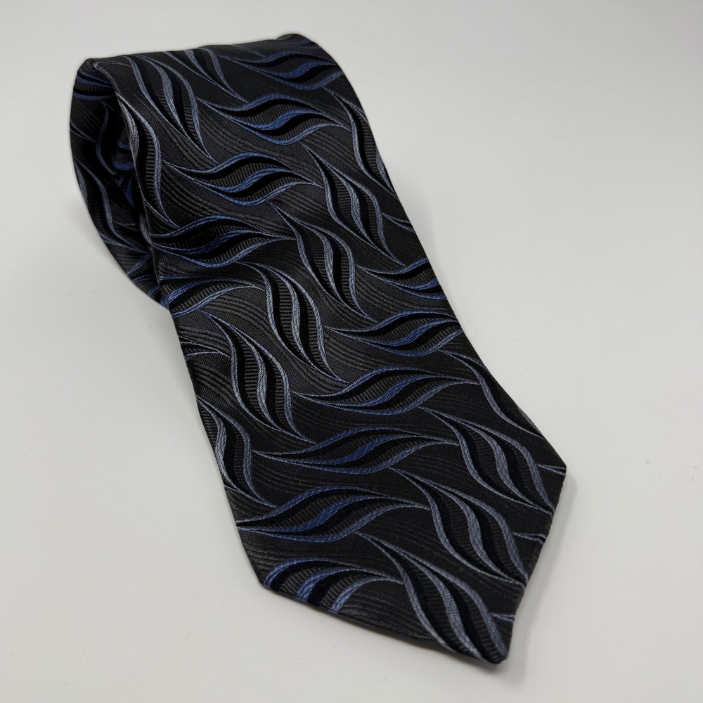 Pronto Uomo Firenze Mens Silk Tie Blue Grey Black Swirl Hand Made Italy Luxury